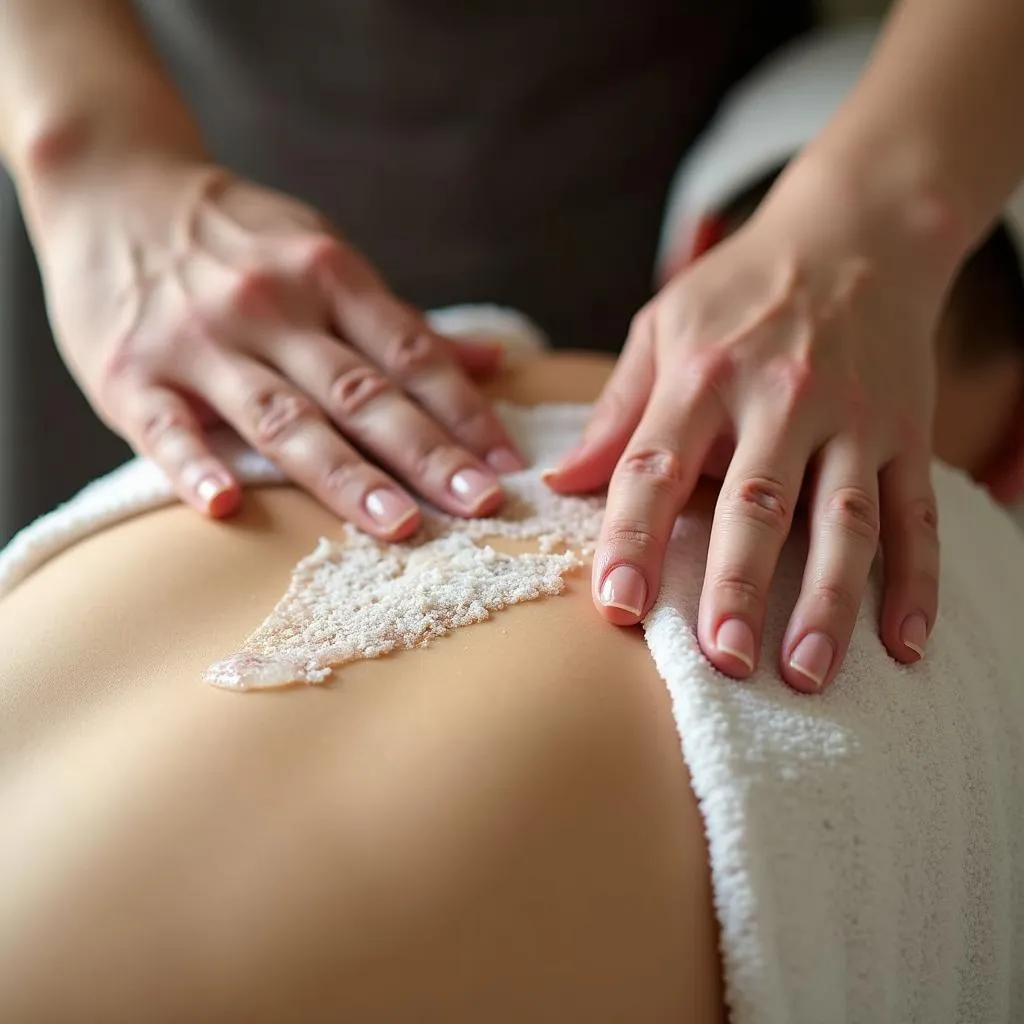 Therapist applying Korean body scrub