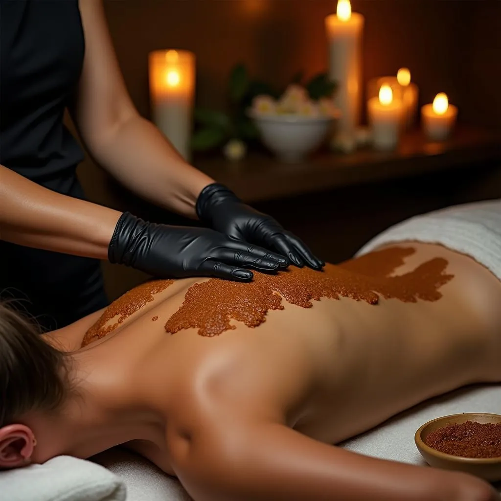 Woman receiving a Korean body scrub treatment at White Lotus Spa