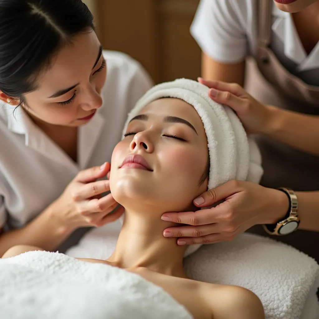 Expert Therapists Performing a Traditional Korean Facial Massage