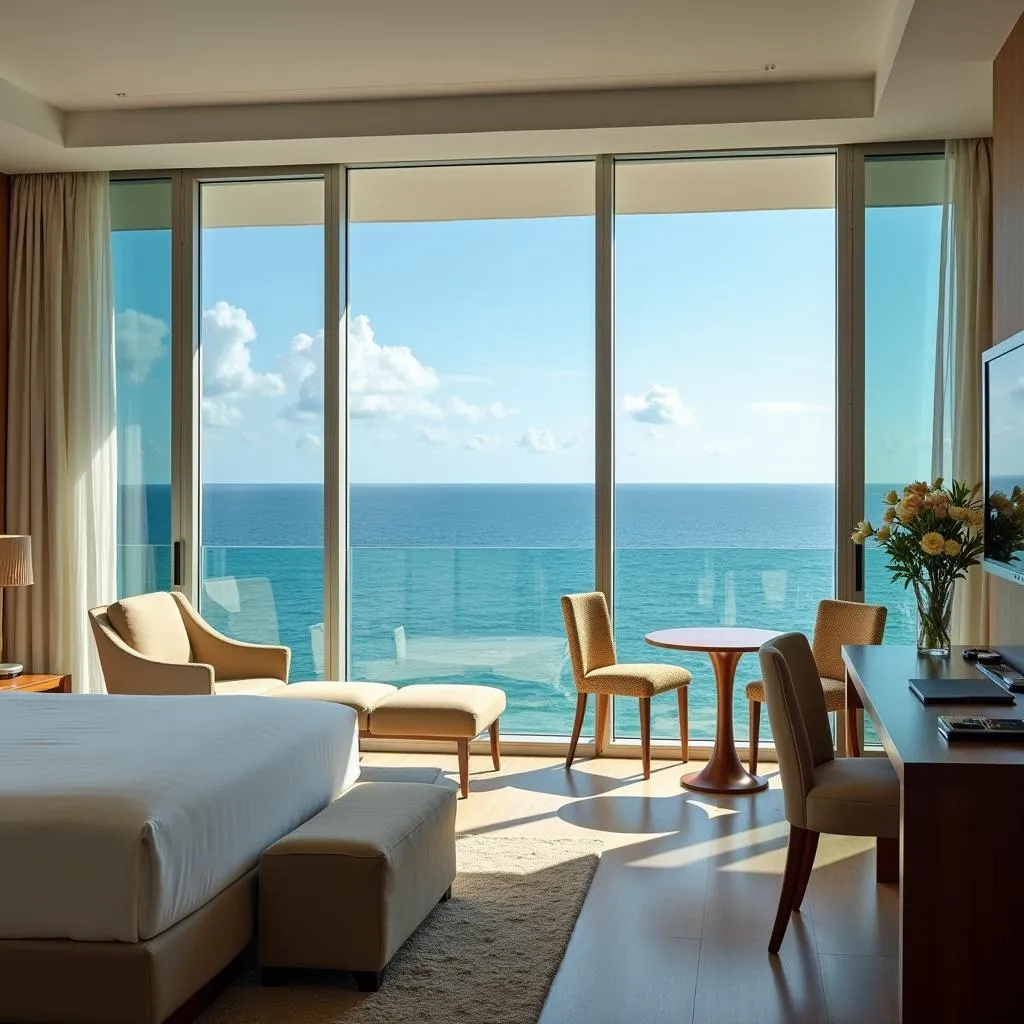 Luxurious hotel room with ocean view