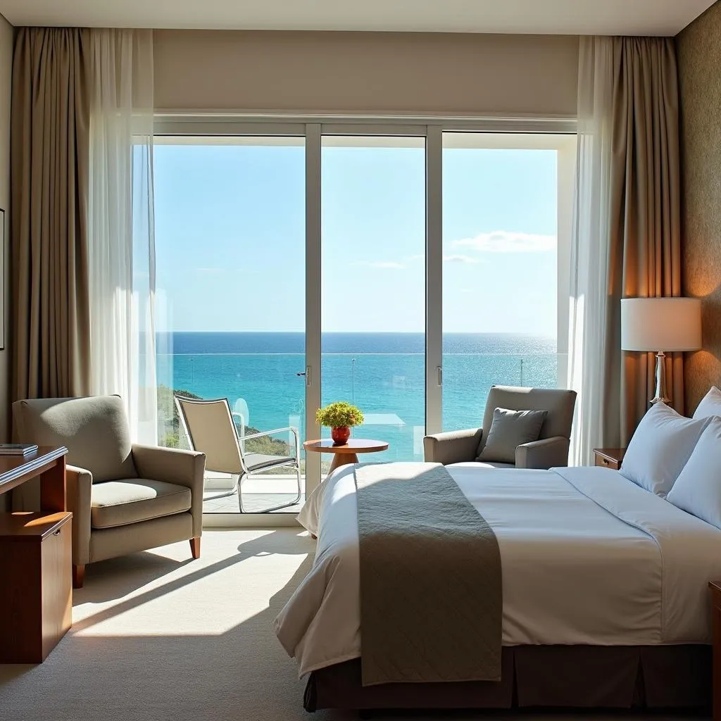 Luxurious hotel room with a stunning sea view