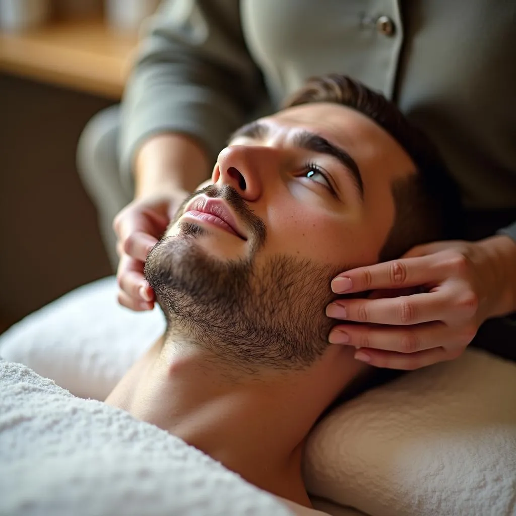 Man Receiving a Facial Treatment