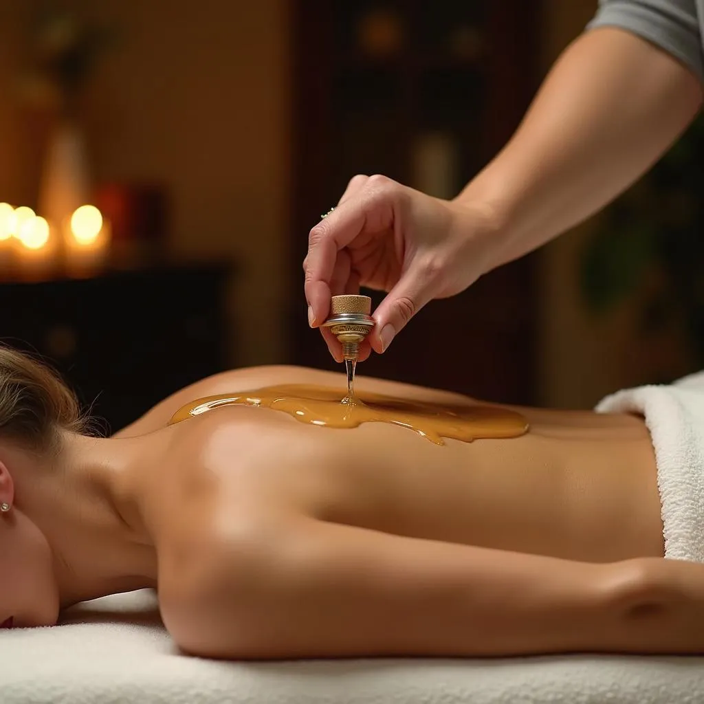 Massage Therapist Applying Oil on Woman's Back