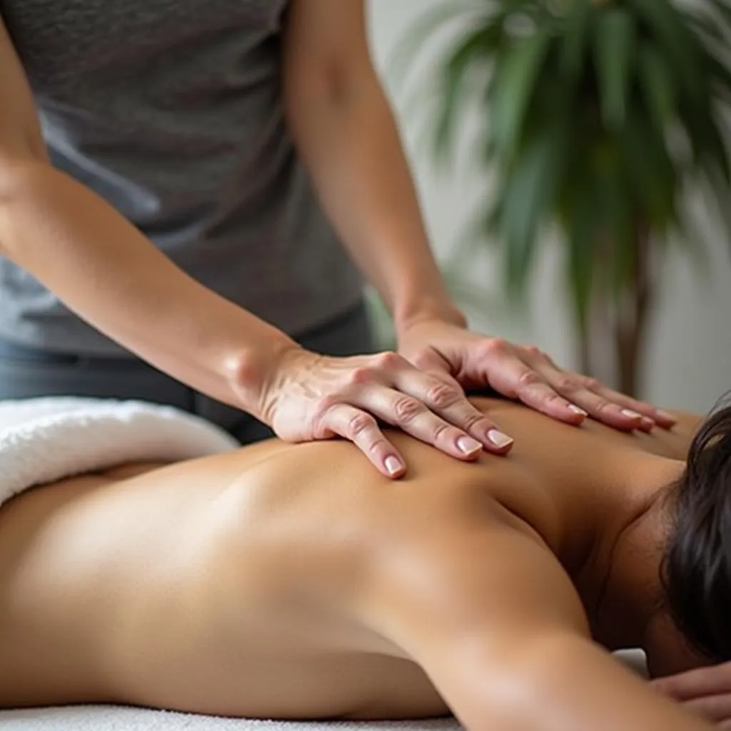 Massage therapist with client