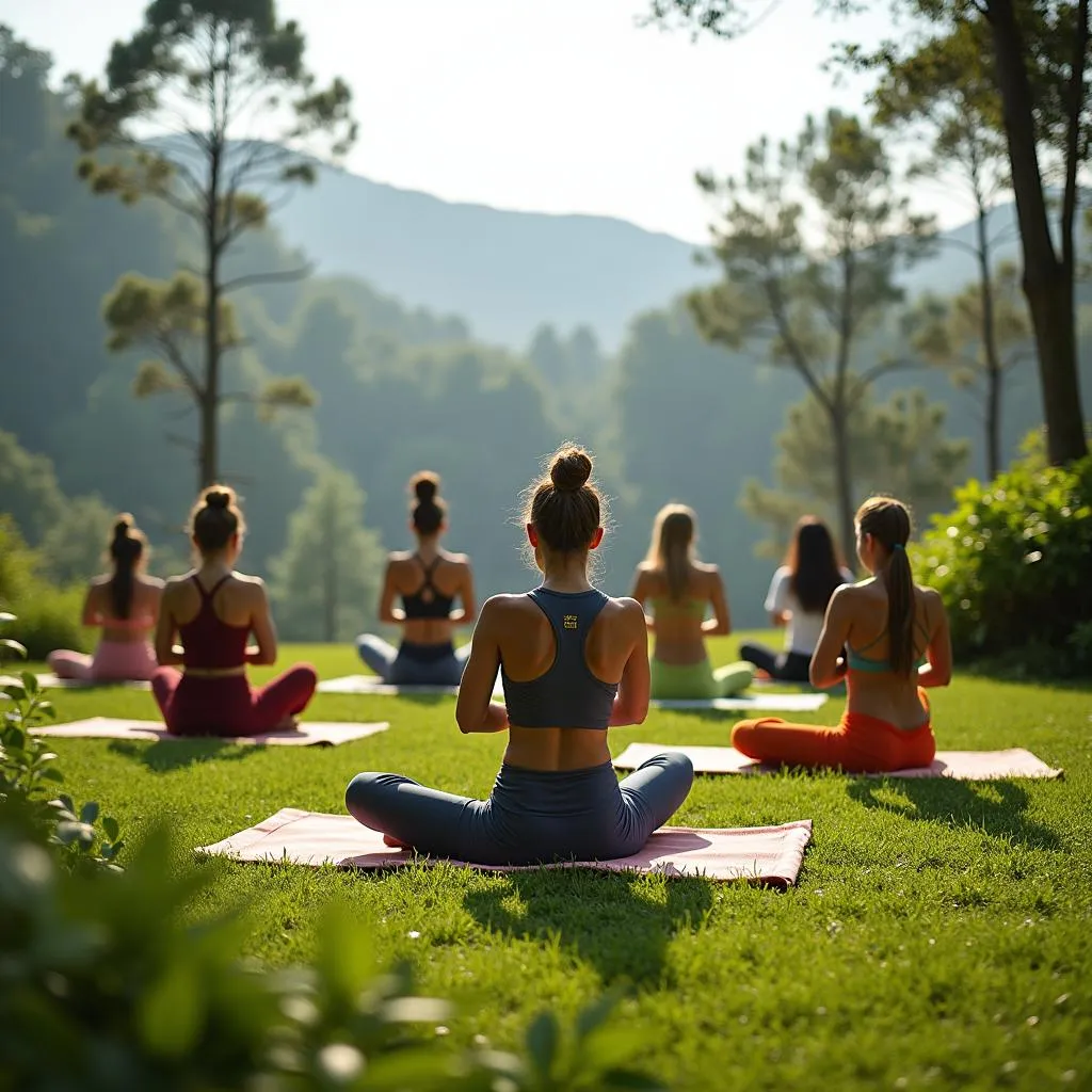 Outdoor yoga session at an Ayurvedic spa in Kukas