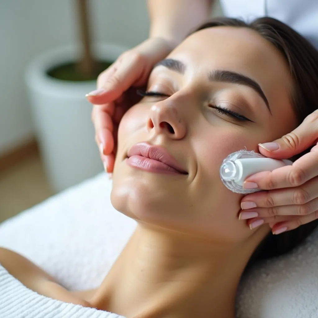 Woman Receiving Oxygen Facial Treatment