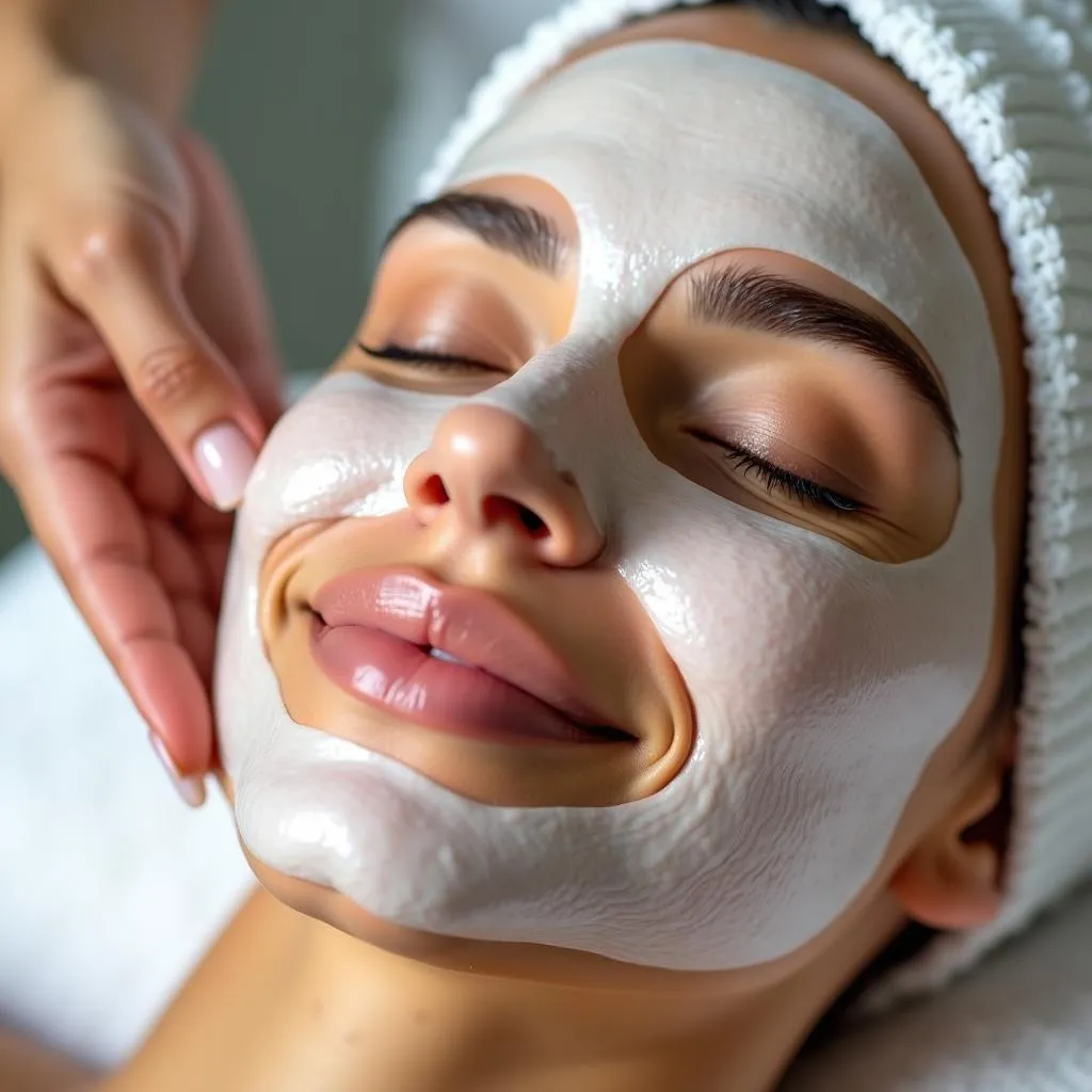 Woman Relaxing with Pearl Facial Mask