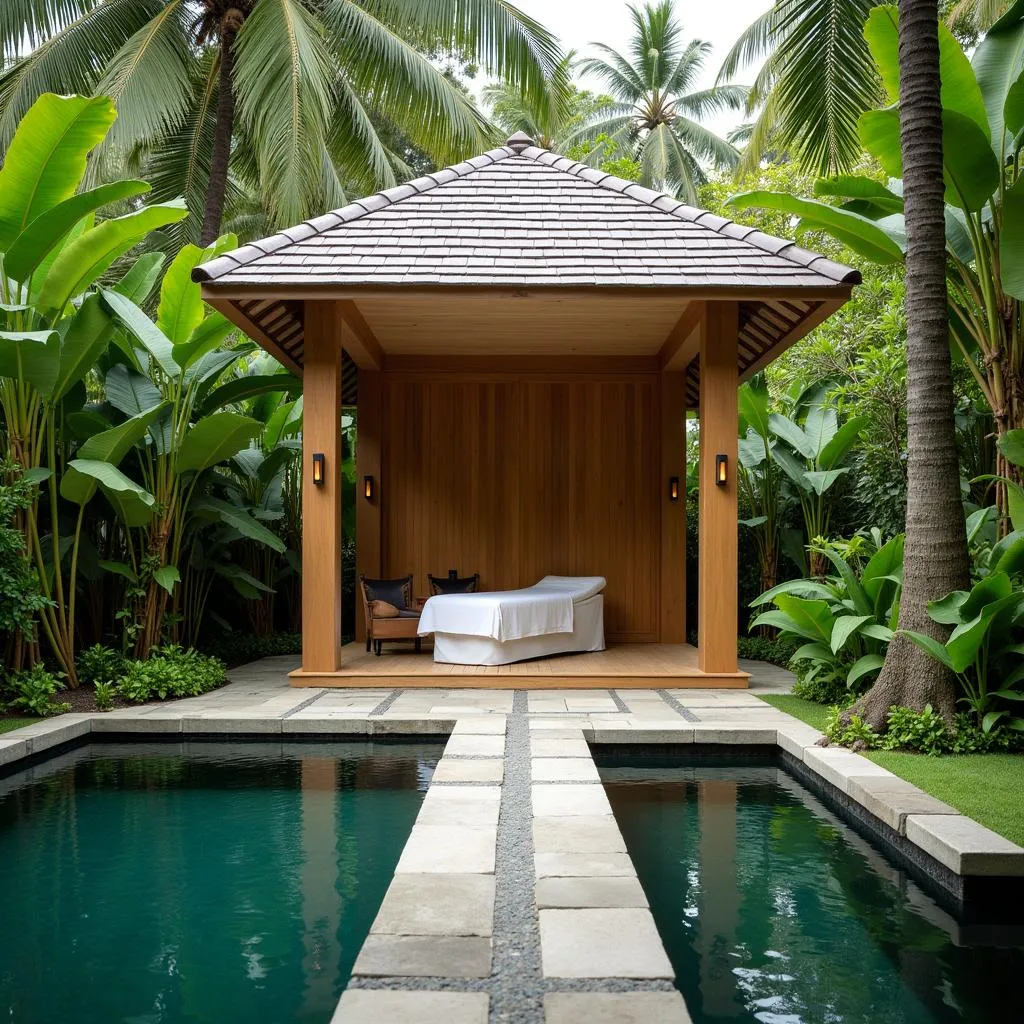 Outdoor treatment area at Shangri-La Rasa Ria Spa