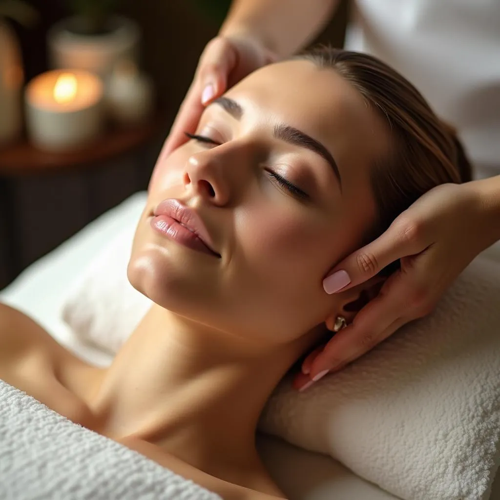 A woman relaxing at the spa.