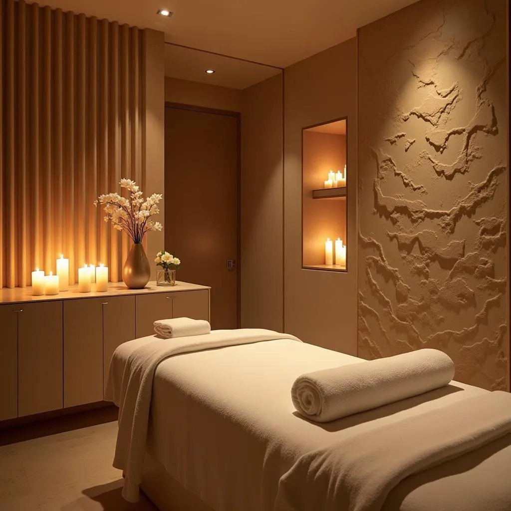 Relaxing spa interior with aromatherapy candles and flowers