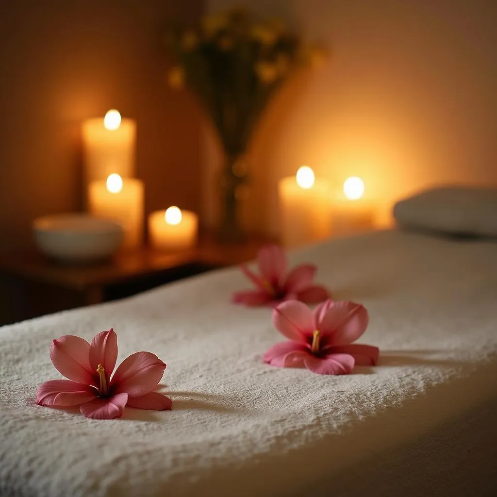 Serene spa treatment room with calming ambiance