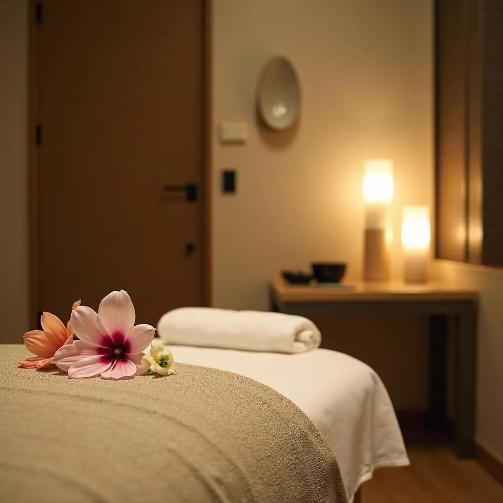 Soothing ambiance of a treatment room at Roots Spa