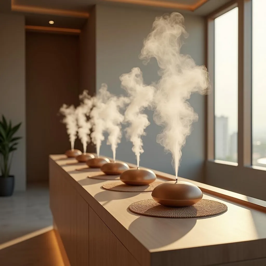 Elegant scent diffusers at a spa reception