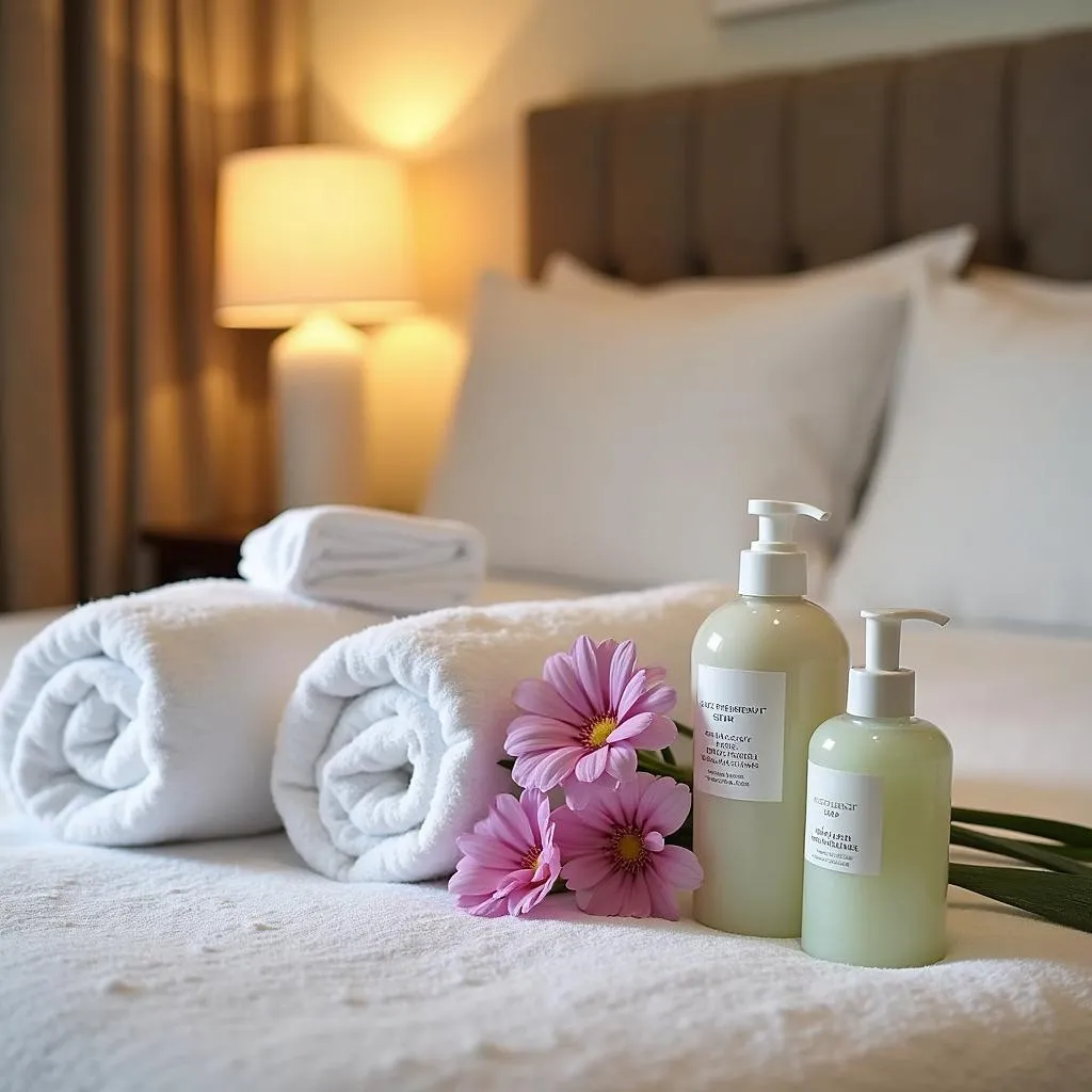 Serene Spa Double Bed Setup with Towels and Products