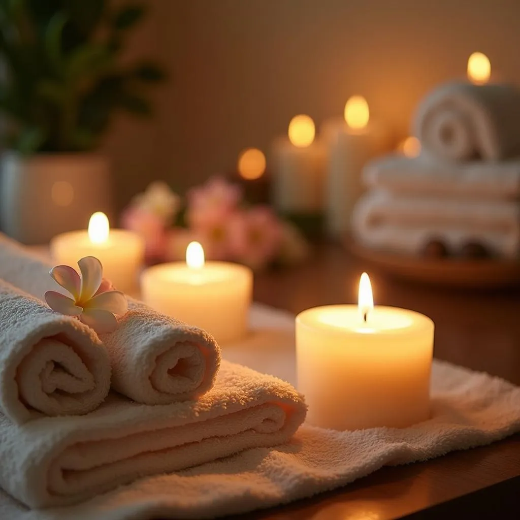 Serene spa setting with candles and flowers