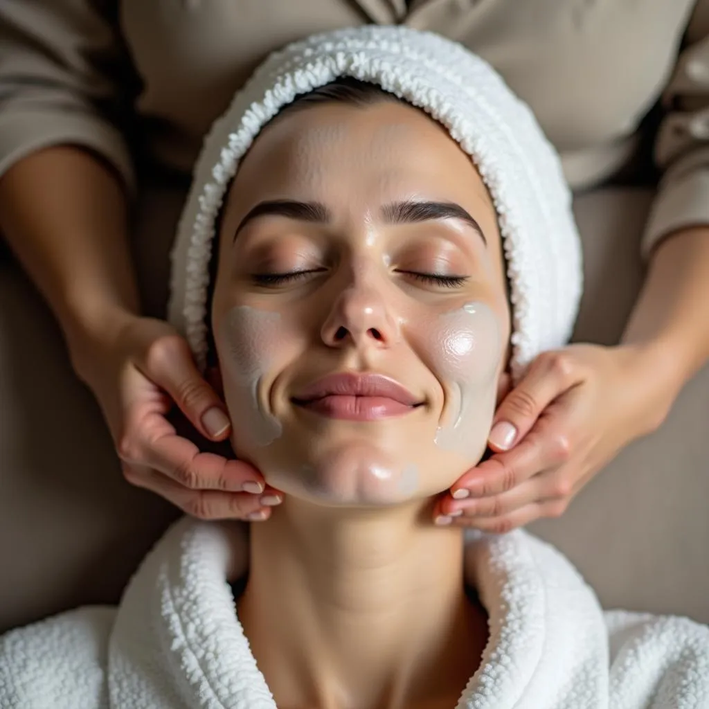 Woman Relaxing During a Facial Treatment