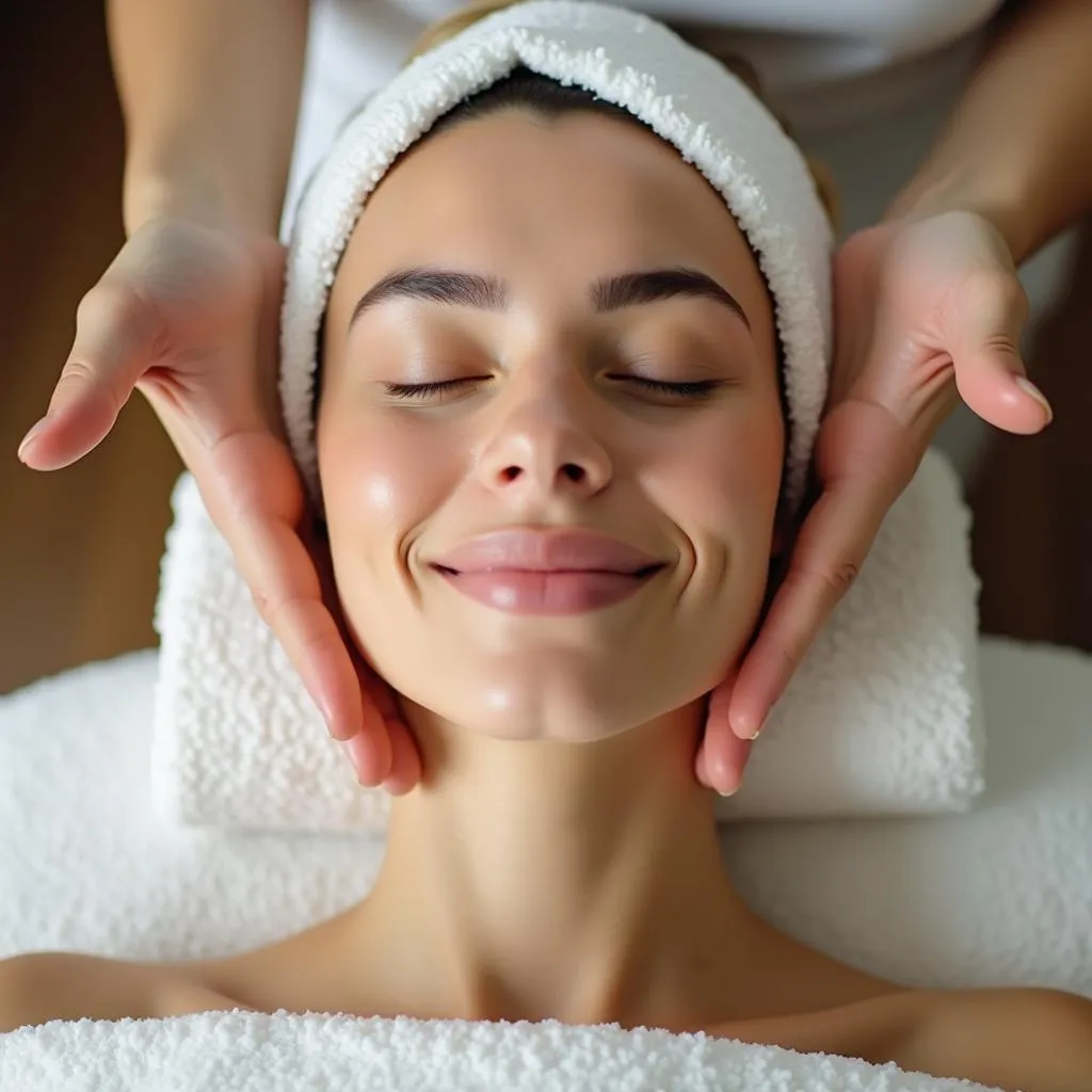 Woman Relaxing During a Facial Treatment