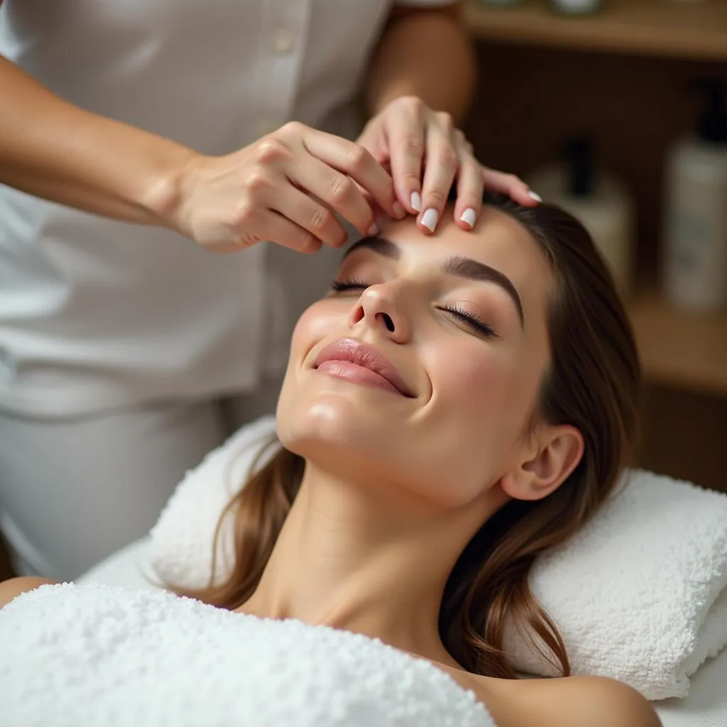 Skilled Therapist Performing Facial Treatment Using Premium Skincare Products