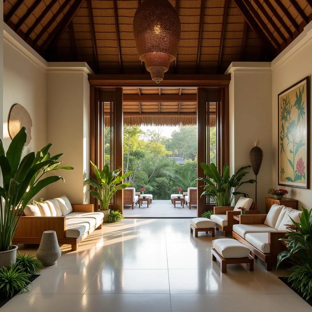 Serene spa reception area with Balinese decor