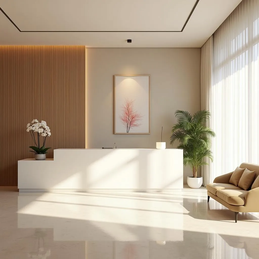 Serene and inviting reception area at Spa 53 Noida