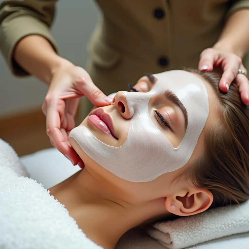 Spa Therapist Applying a Face Mask to a Client