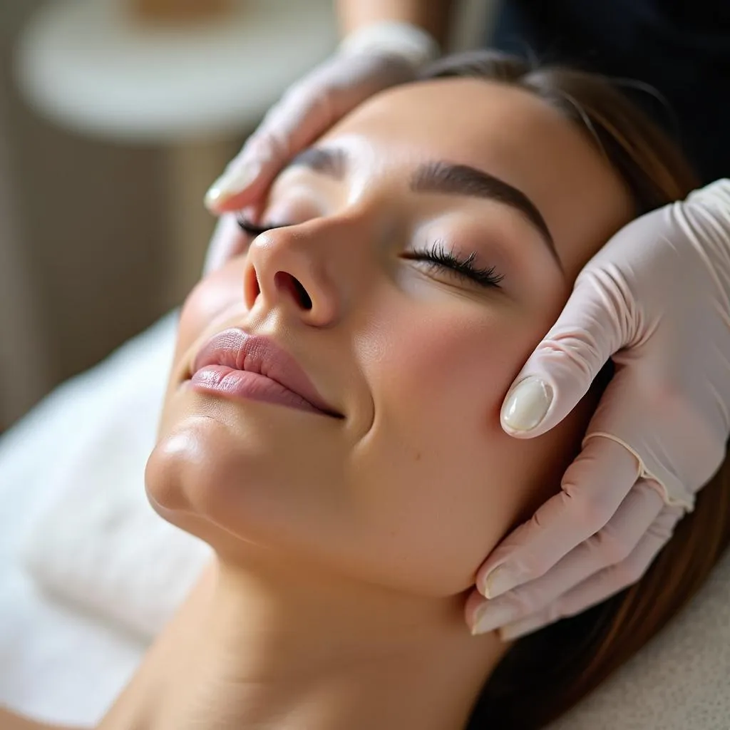 Woman receiving a facial massage at a spa