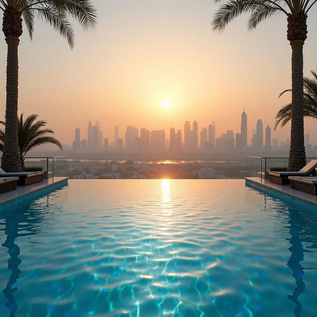 Abu Dhabi Skyline from a Hotel Pool