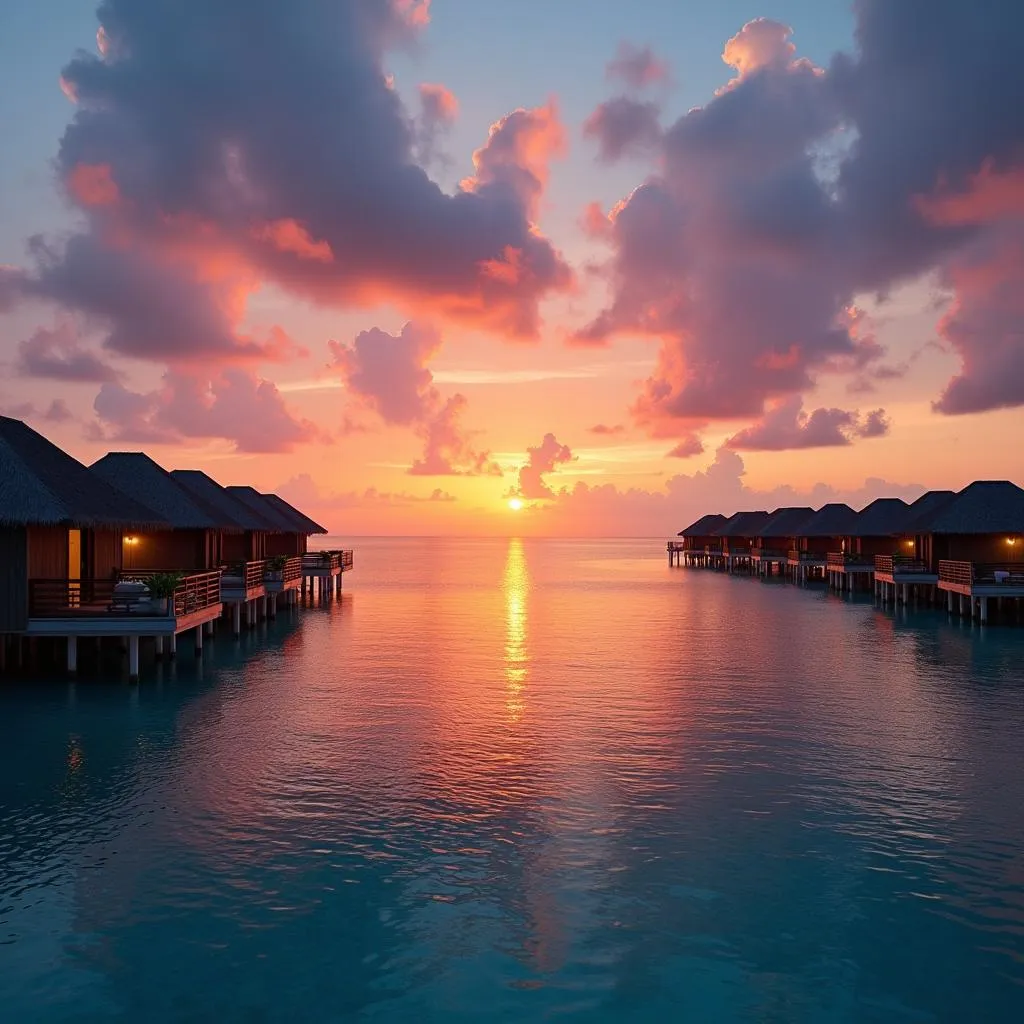 Sunset Over Water Villas at Sun Island Resort