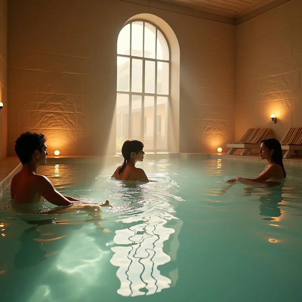 A group of people enjoying a relaxing moment in a thermae bath spa