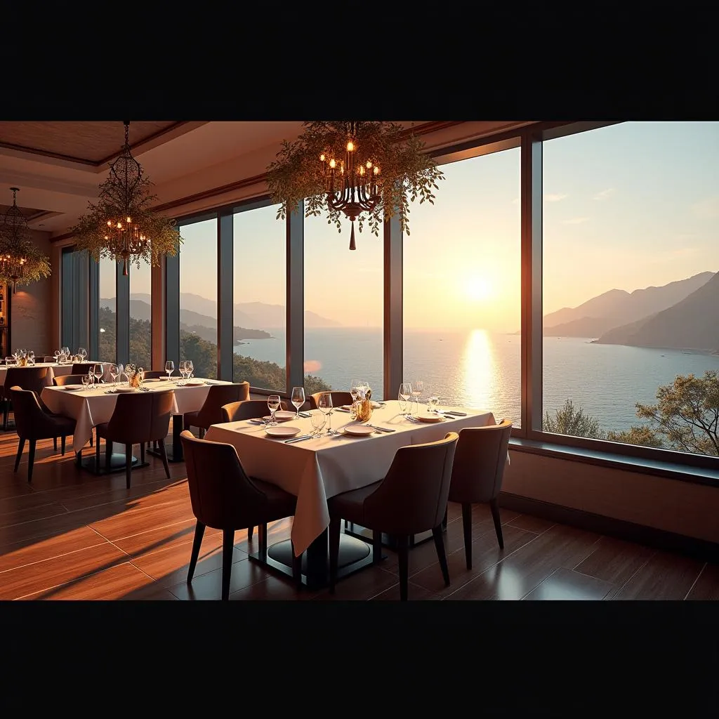 Elegant restaurant setting with panoramic views