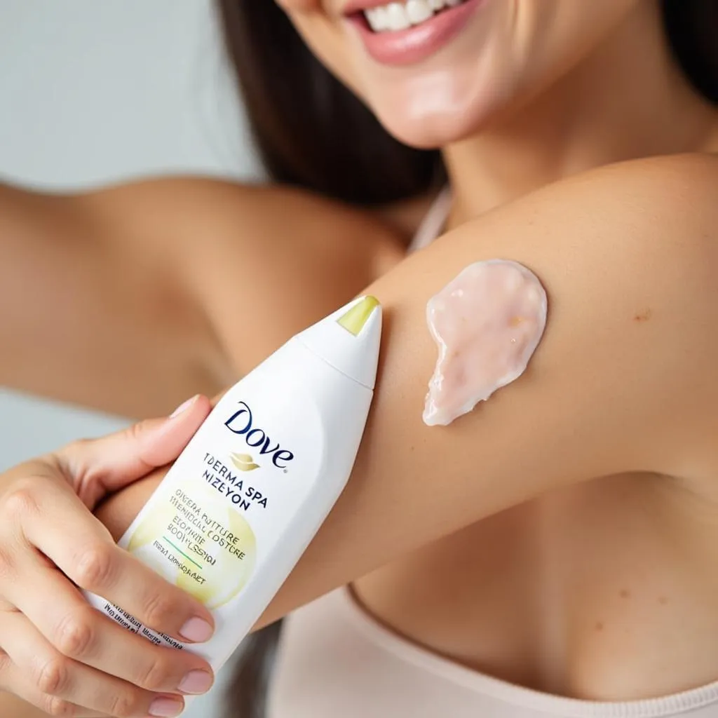 Woman Applying Dove Derma Spa Oxygen Moisture Body Lotion