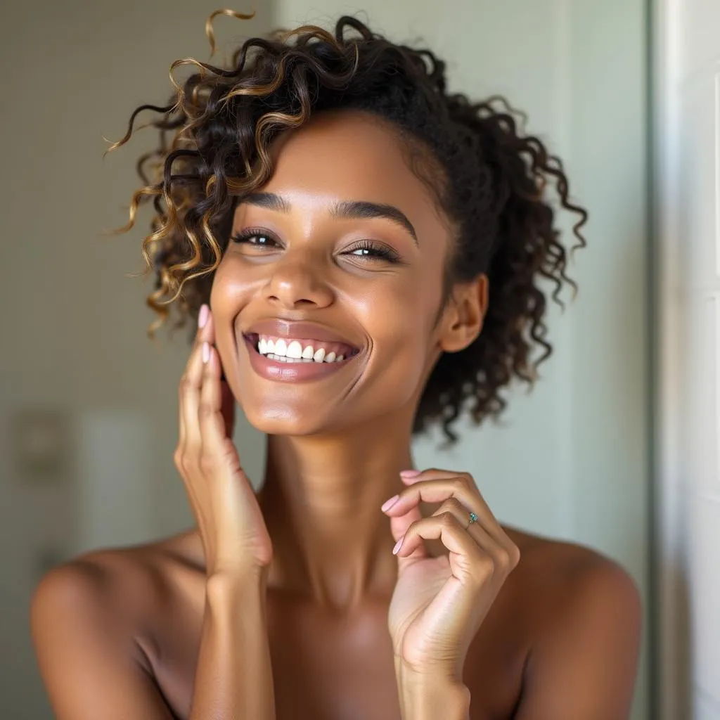 Woman applying hair mask in shower