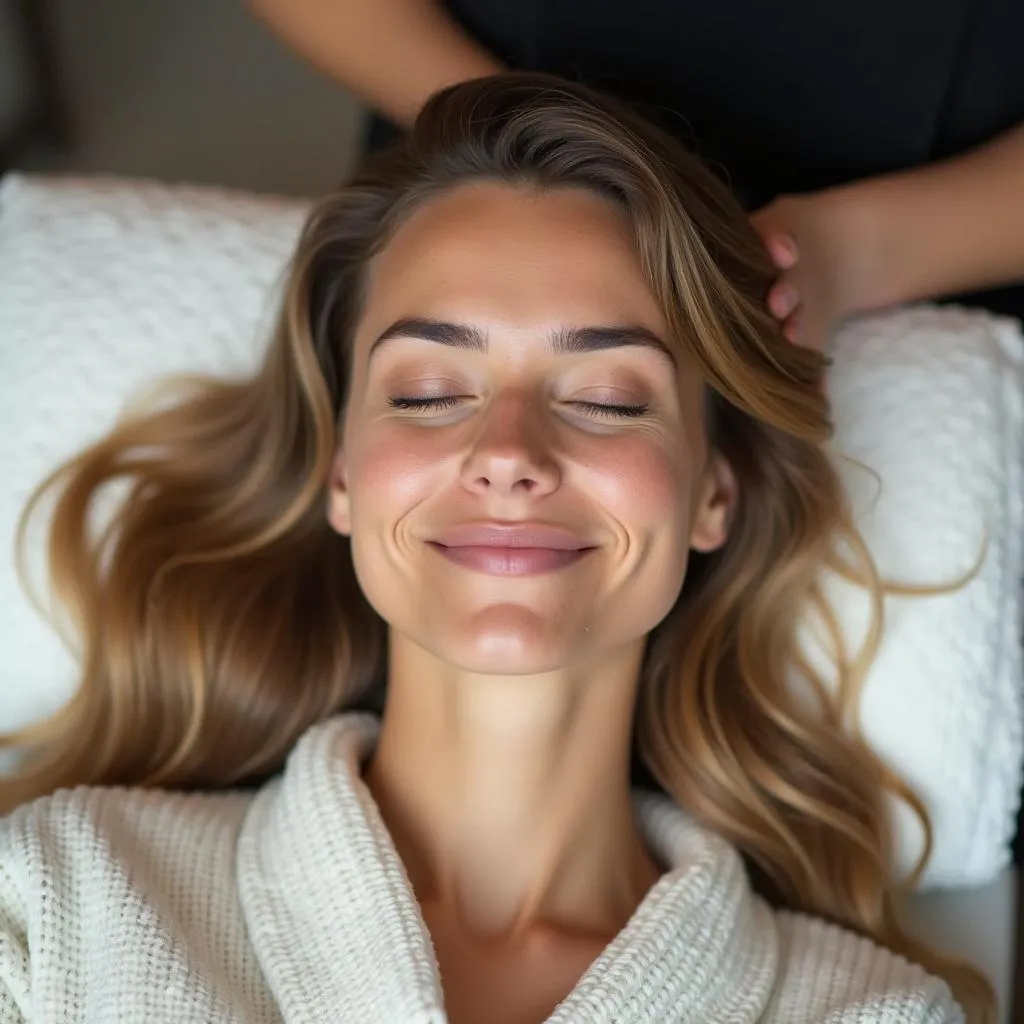 Woman experiencing a relaxing aqua hair spa treatment