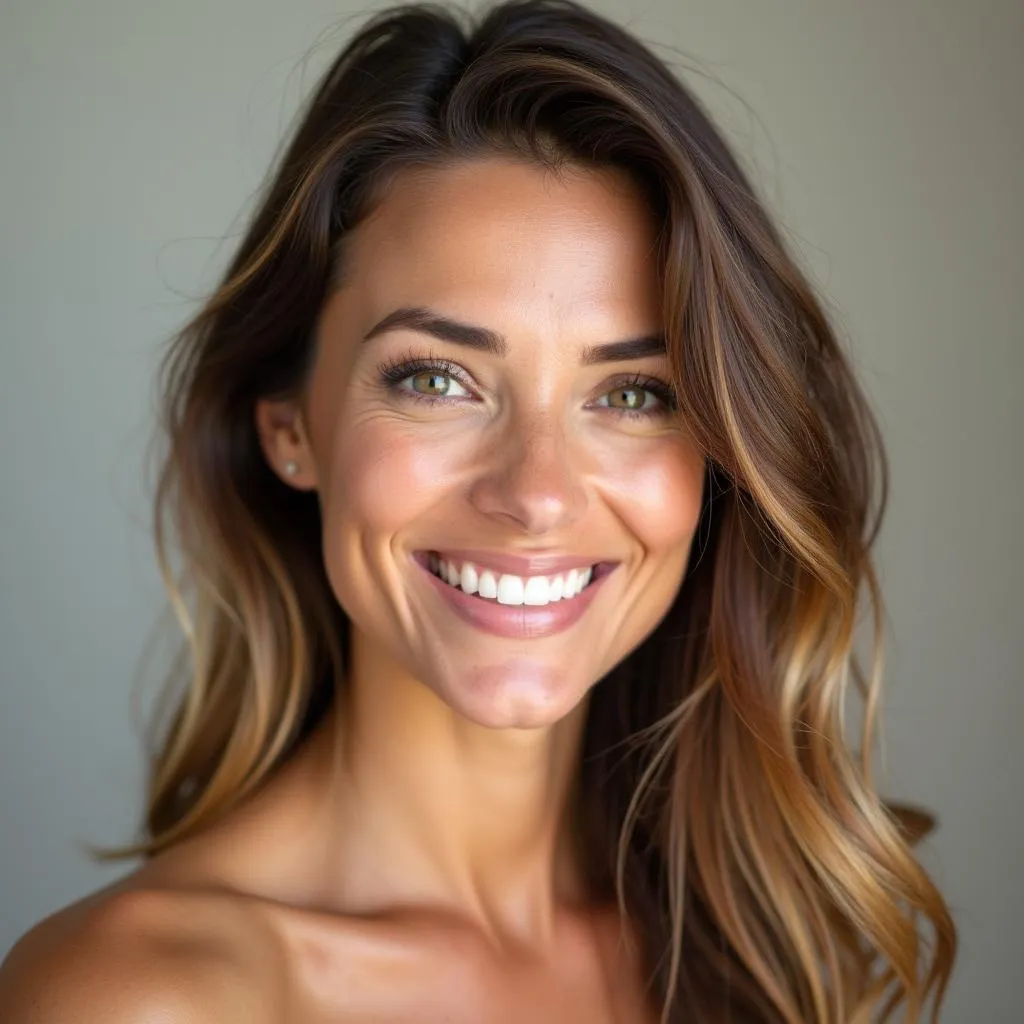 A woman with healthy, shiny hair smiling after a euphoria hair spa treatment.