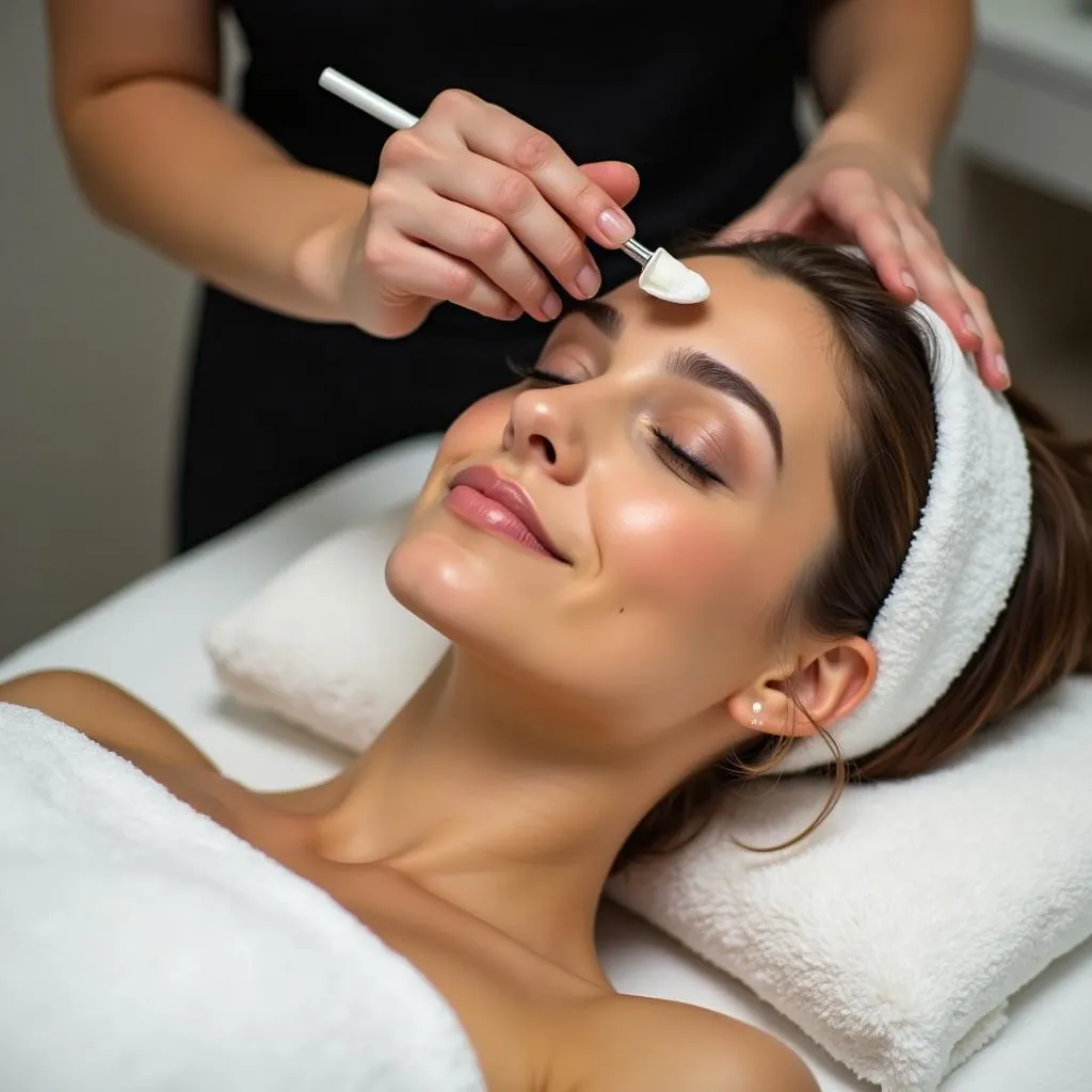 Woman Relaxing During a Facial Treatment