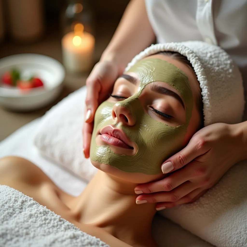 Woman Relaxing During a Natural Facial Treatment