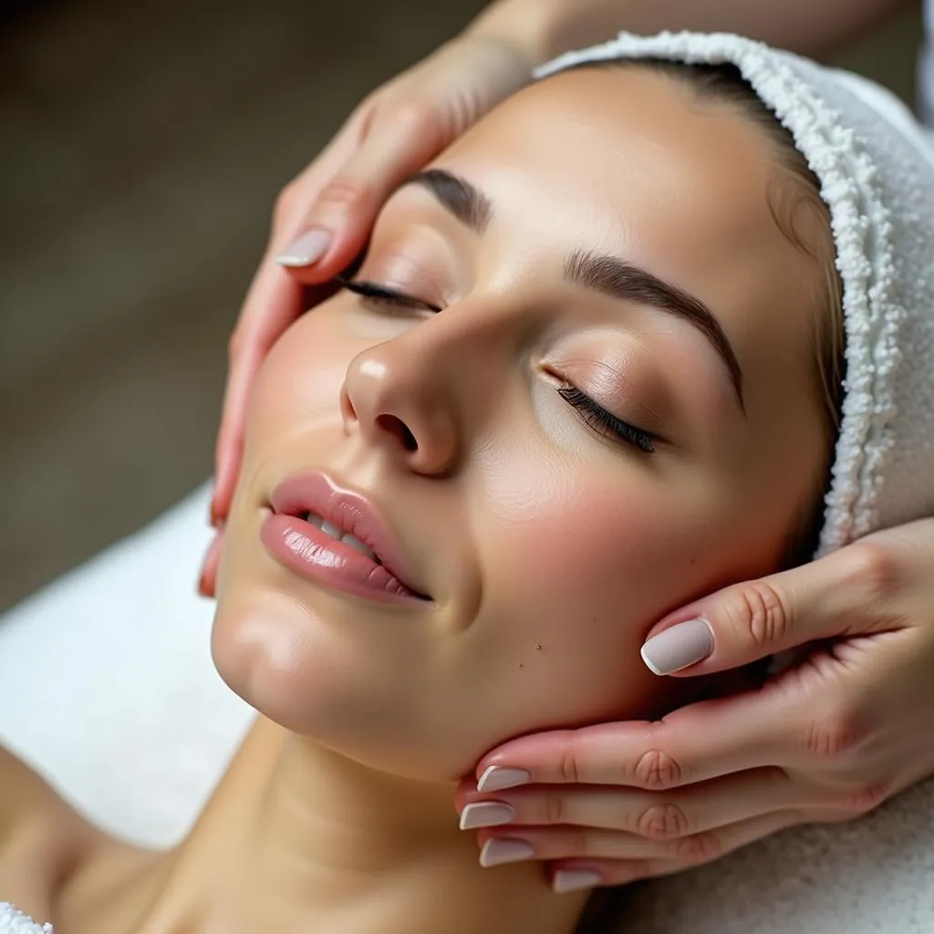 Woman Experiencing a Relaxing Facial Treatment