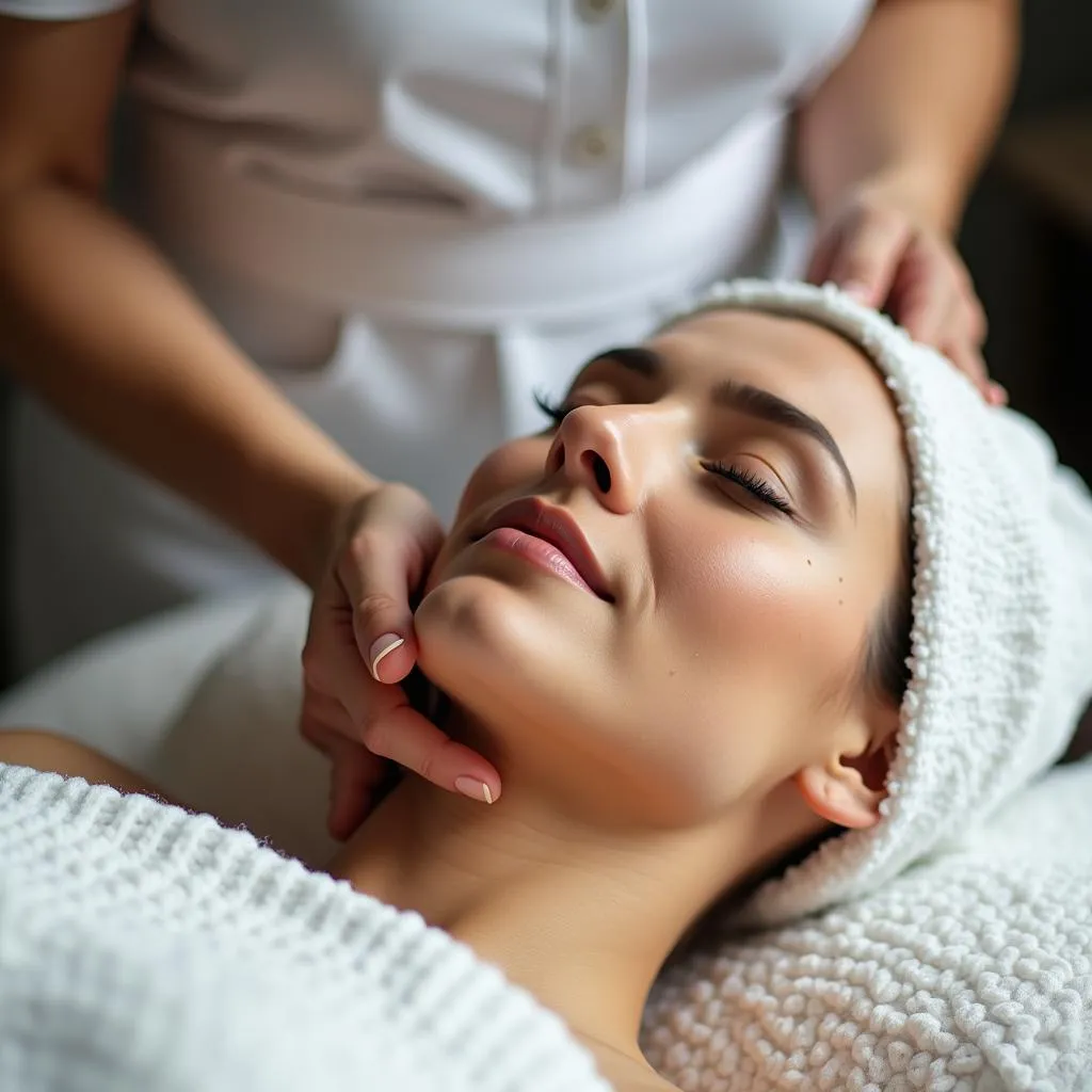 Woman receiving a facial treatment at a spa in BTM