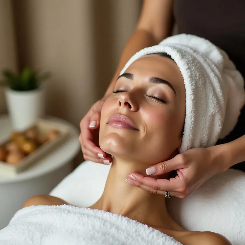 Woman Enjoying Facial Treatment at City Spa