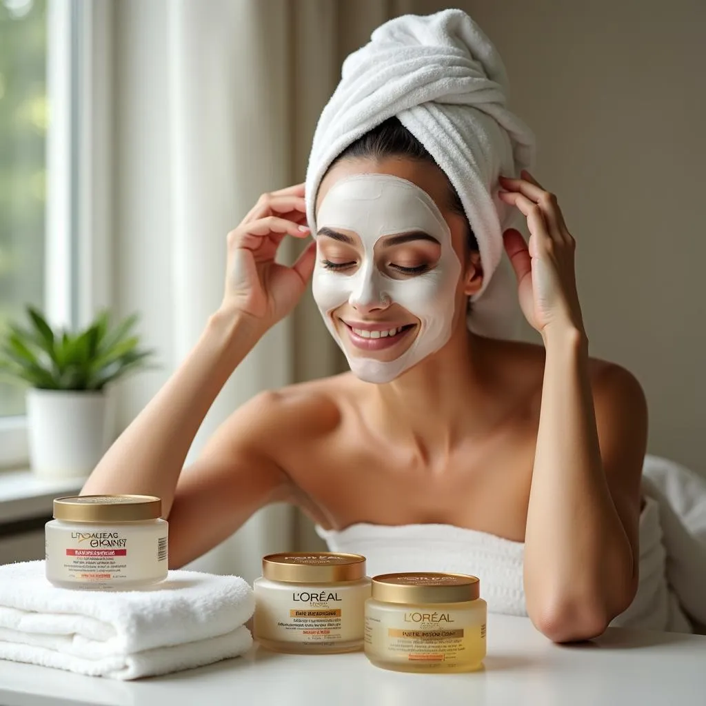 Woman Enjoying L'Oréal Hair Spa Treatment at Home