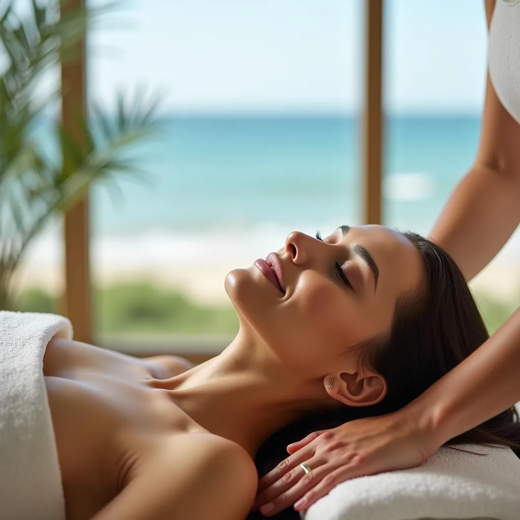 Woman Enjoying Massage with Ocean View 