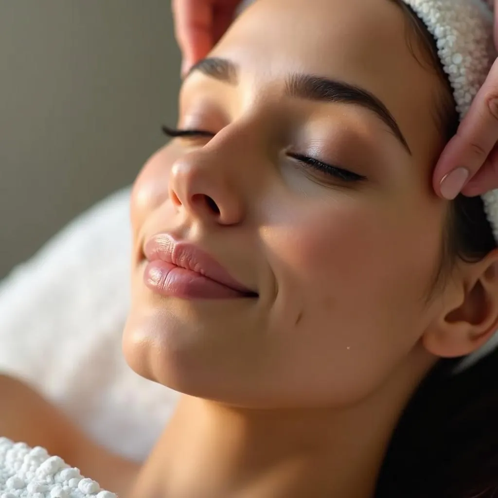 Woman experiencing a blissful spa agio facial