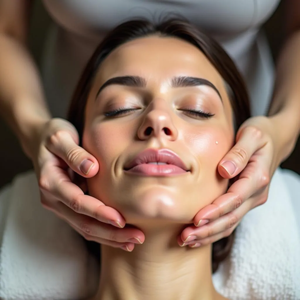 Woman receiving a rejuvenating facial treatment