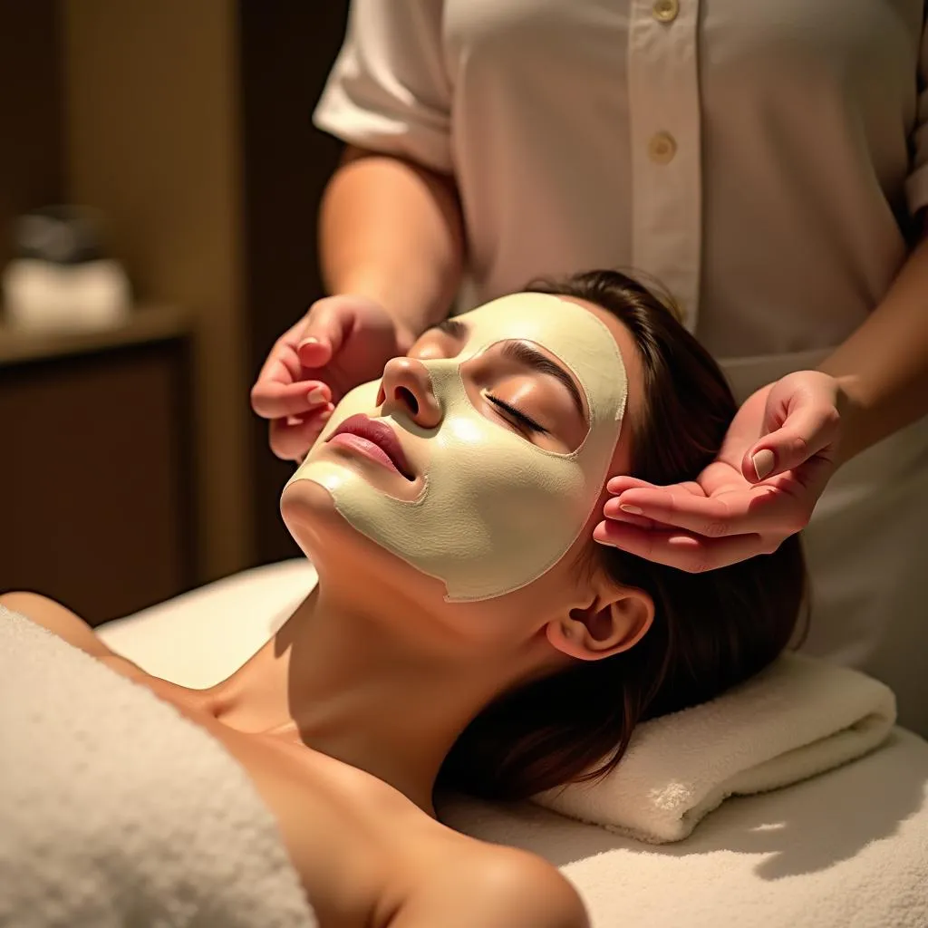 Woman getting a relaxing facial at the spa