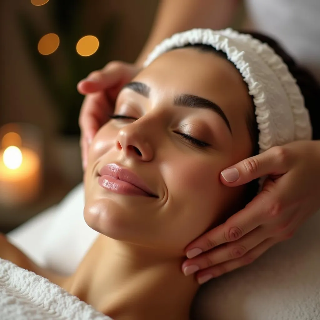 Woman Getting a Facial Massage at a Spa