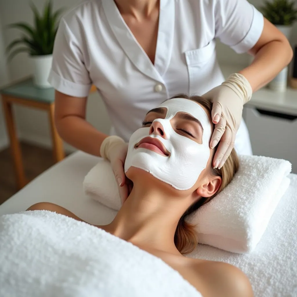 Woman experiencing a luxurious facial treatment at a spa