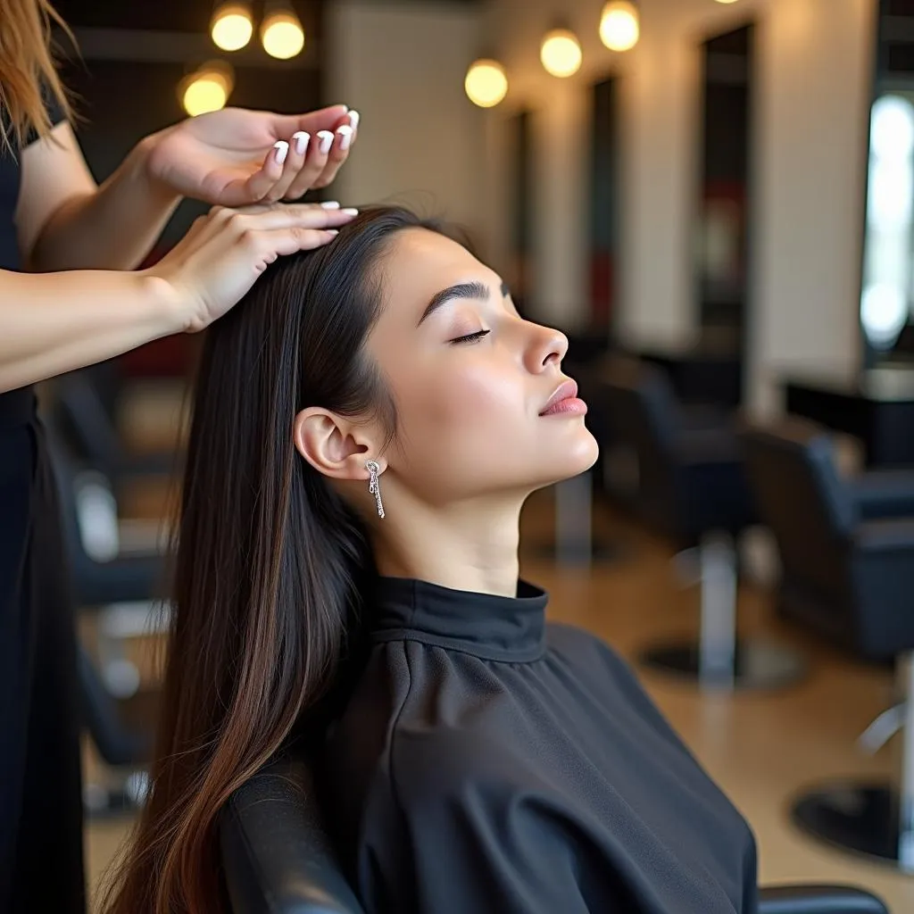 Woman Getting Hair Spa Treatment