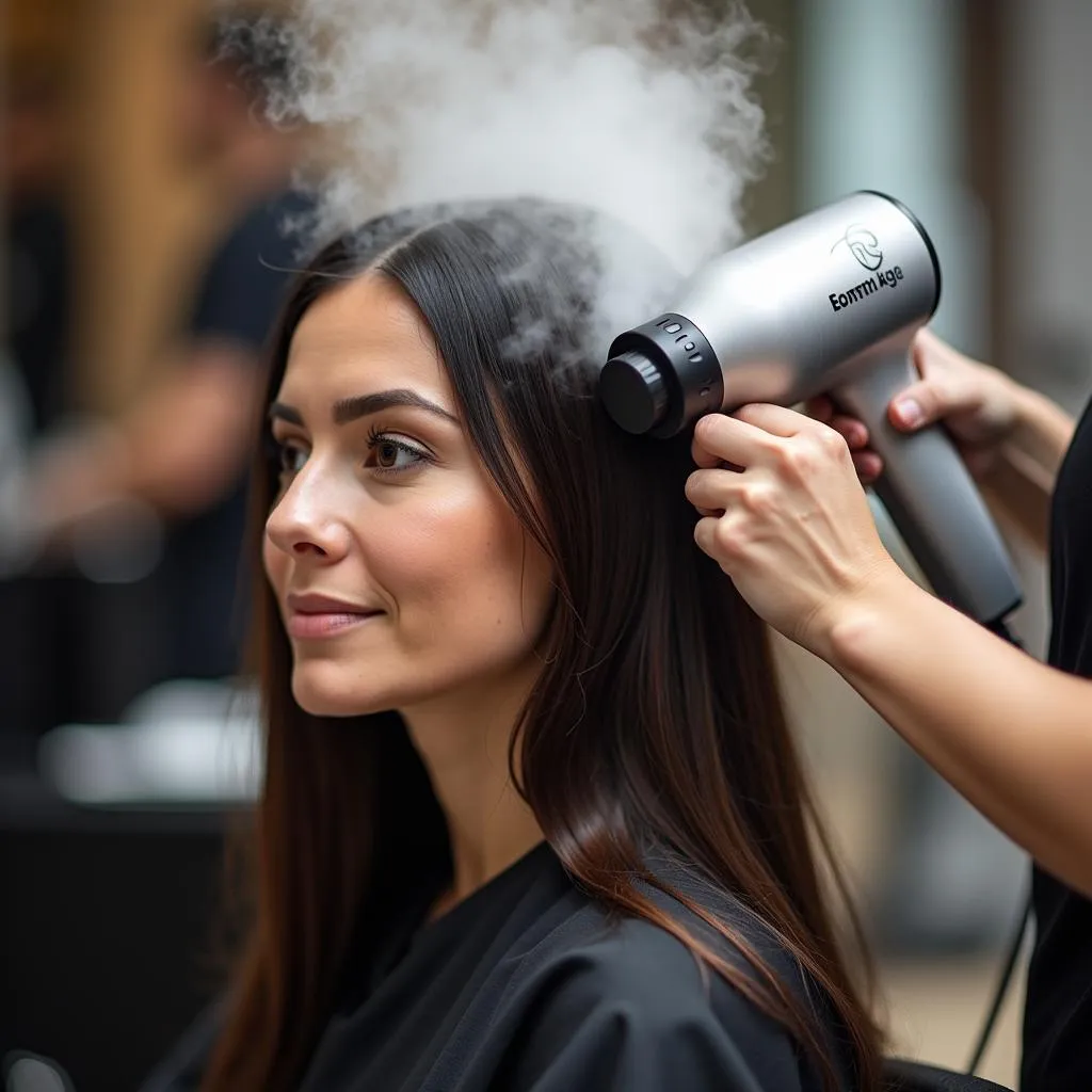 Woman Getting Hair Steamed at Salon