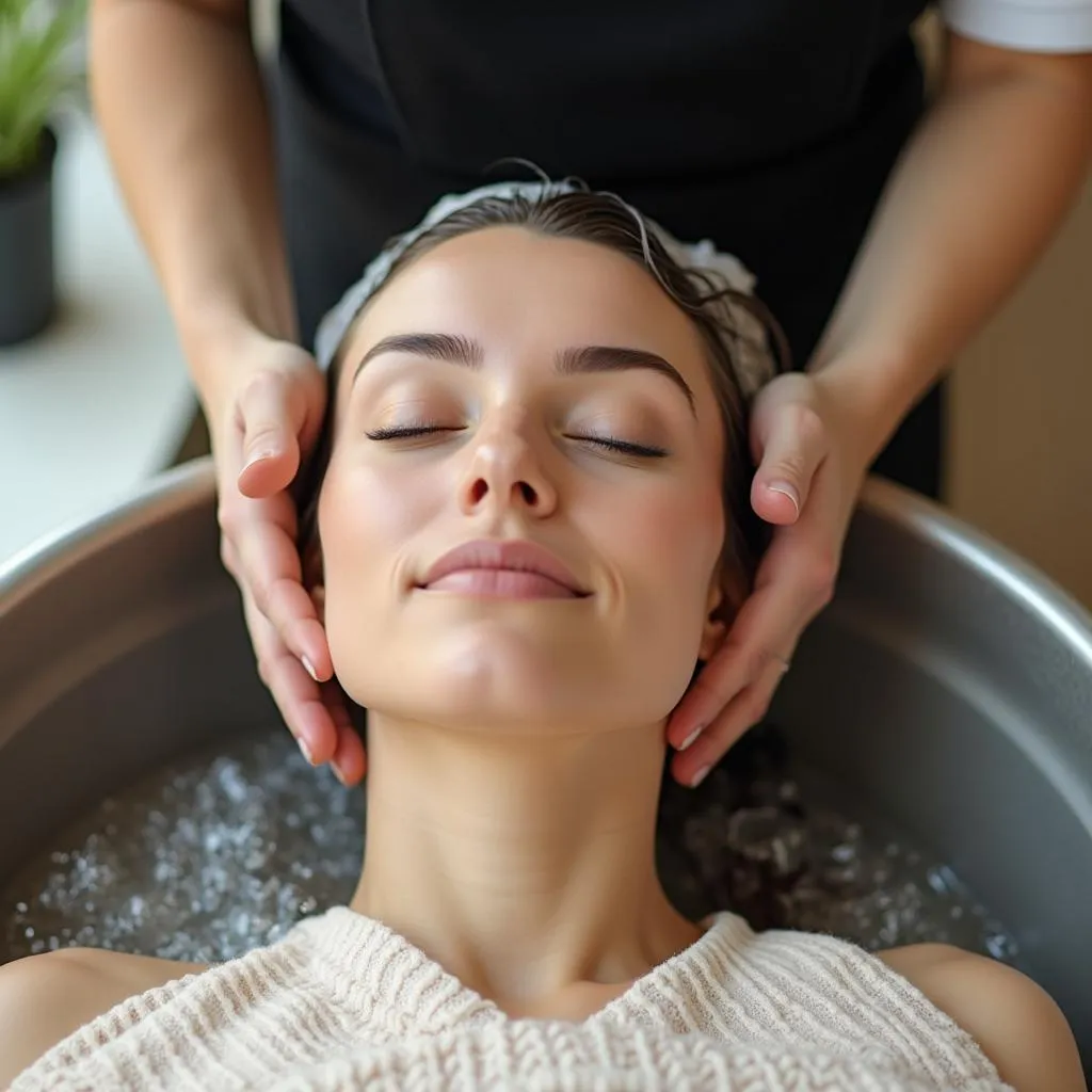 Woman Getting Hair Washed at Salon