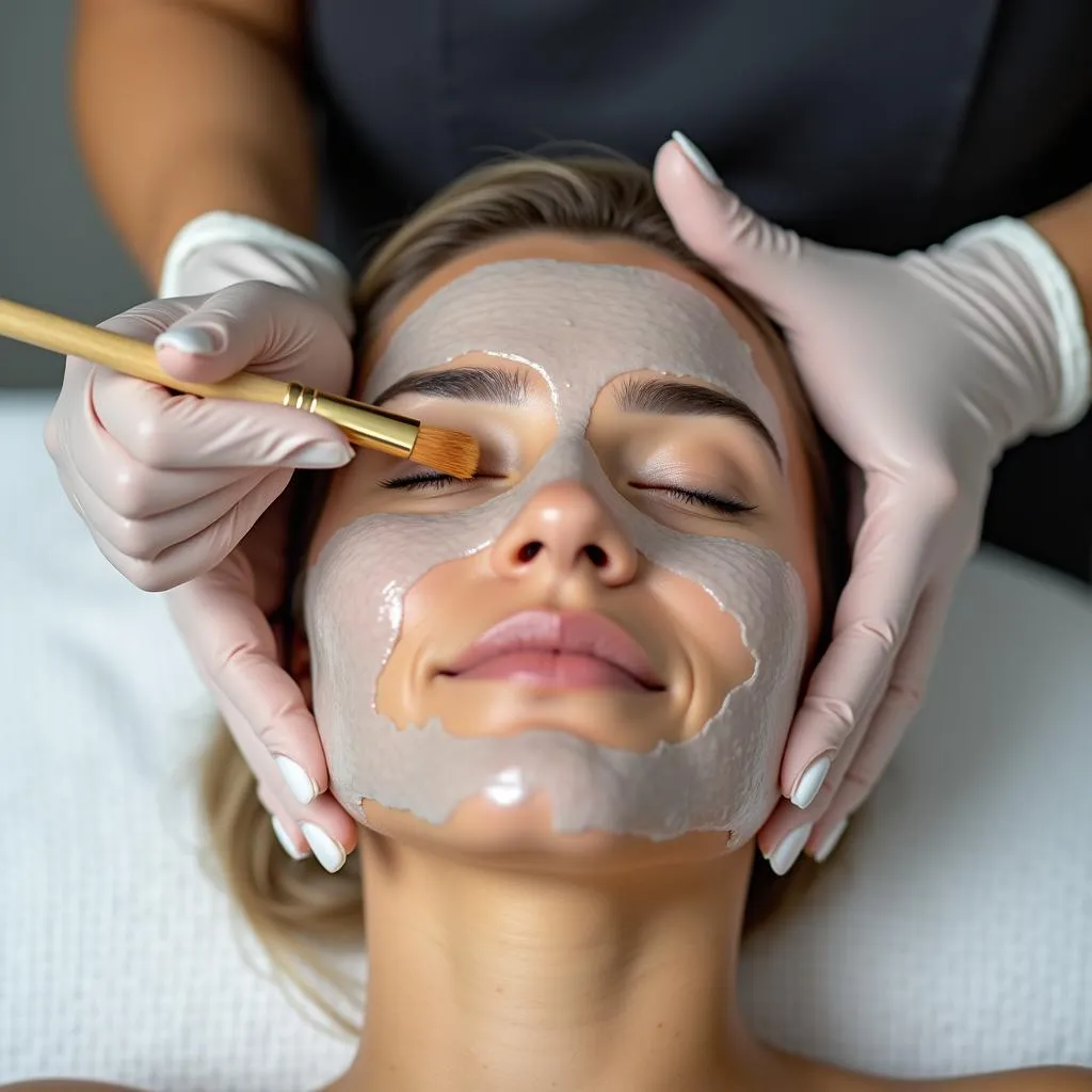 Woman Receiving Facial Treatment at Spa